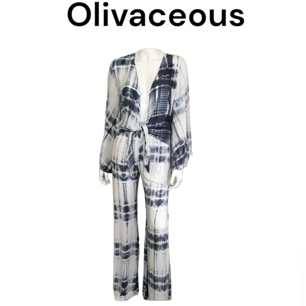 Olivaceous Tie Dye Front Tie Top & Relaxed Wide Leg Pants Coord Set Large/Small